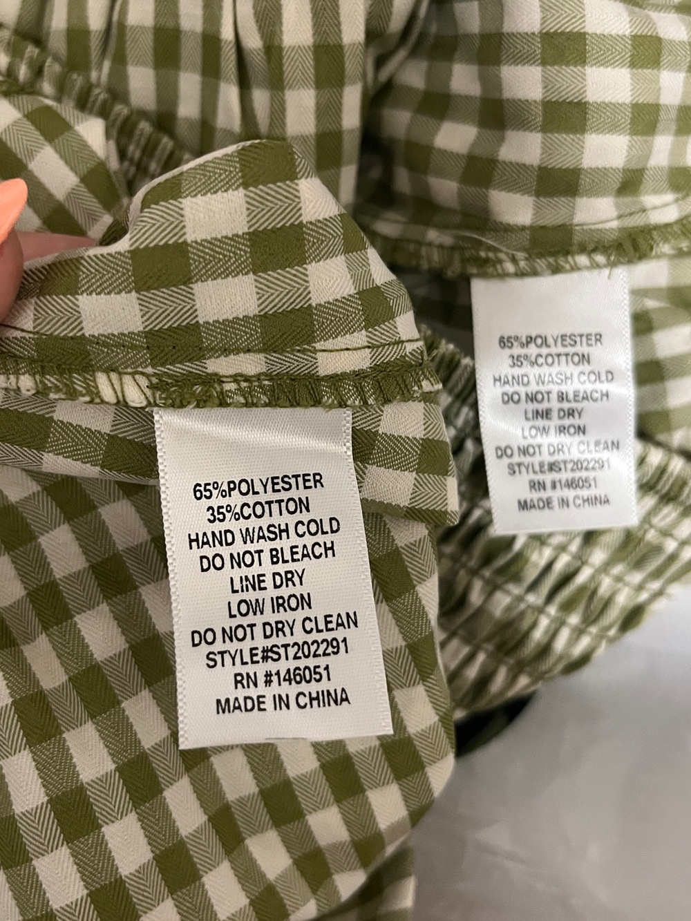 T.J.Maxx Olive Green and White Gingham Smocked Crop Top and Skirt - Picture 6 of 6